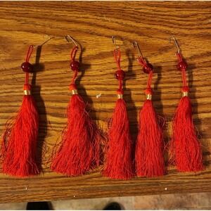 Vintage Lot Of 6 Red & Gold Chinese Knot Beaded‎ Tassel Christmas Ornaments